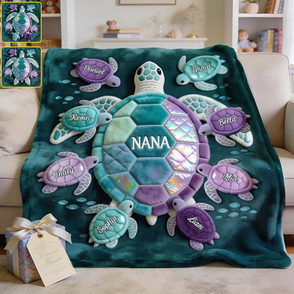 Nana Turtle - Personalized Grandma Blanket - Gift For Mom Grandma