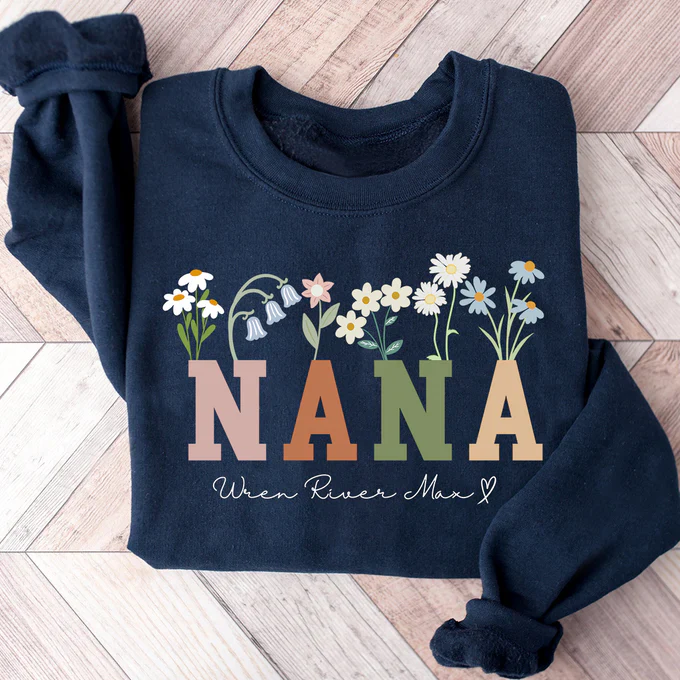 Nana Wildflowers And Kids  - Personalized Sweatshirt With Design On Sleeve - Gift For Grandma, Mom, Wife - NH96