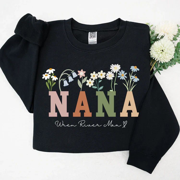 Nana Wildflowers And Kids  - Personalized Sweatshirt With Design On Sleeve - Gift For Grandma, Mom, Wife - NH96 - Image 2