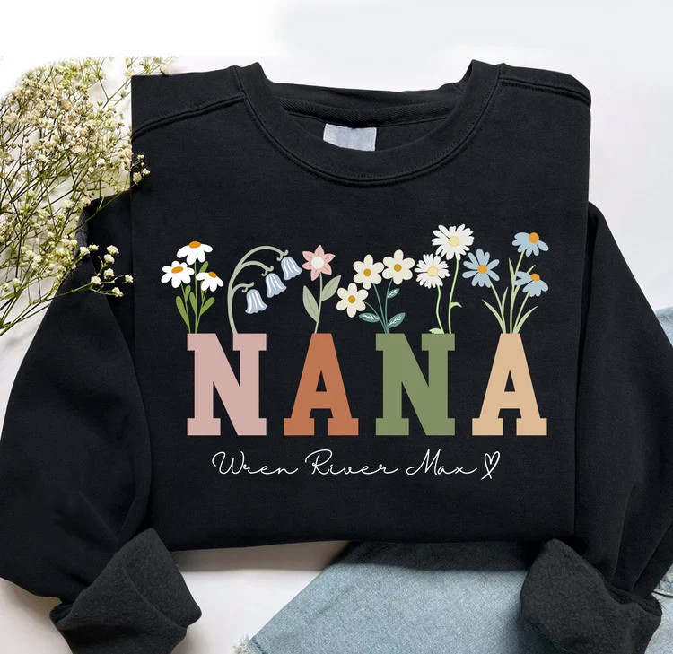 Nana Wildflowers And Kids  - Personalized Sweatshirt With Design On Sleeve - Gift For Grandma, Mom, Wife - NH96 - Image 3