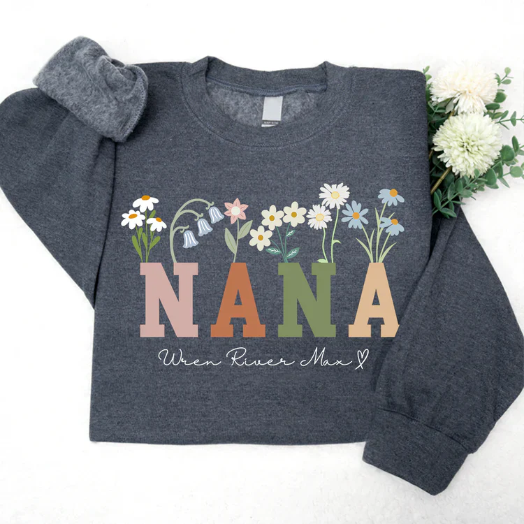 Nana Wildflowers And Kids  - Personalized Sweatshirt With Design On Sleeve - Gift For Grandma, Mom, Wife - NH96 - Image 4