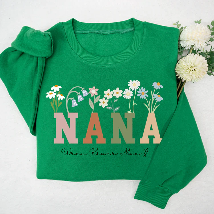 Nana Wildflowers And Kids  - Personalized Sweatshirt With Design On Sleeve - Gift For Grandma, Mom, Wife - NH96 - Image 5