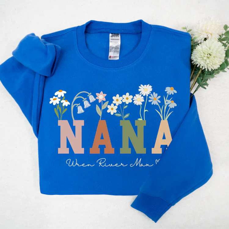 Nana Wildflowers And Kids  - Personalized Sweatshirt With Design On Sleeve - Gift For Grandma, Mom, Wife - NH96 - Image 6