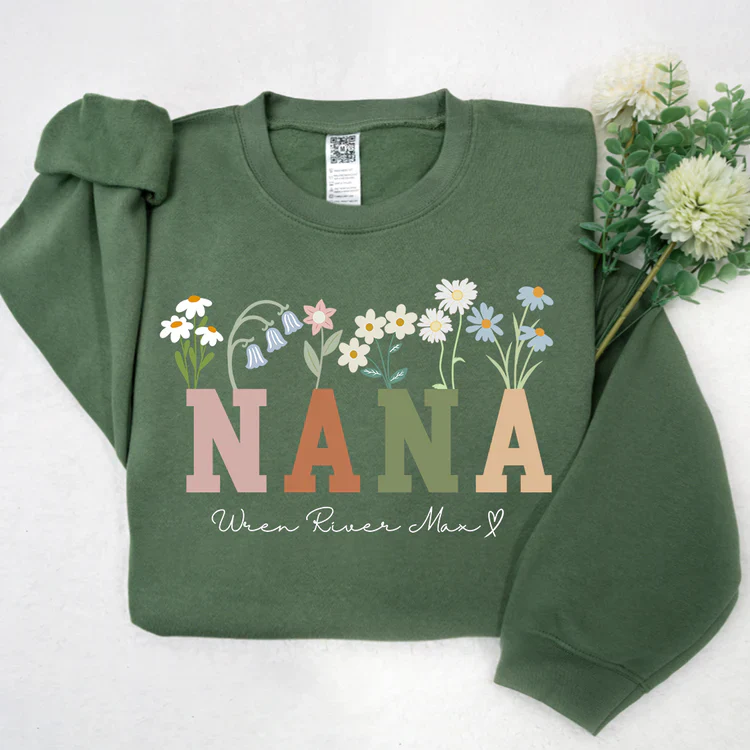 Nana Wildflowers And Kids  - Personalized Sweatshirt With Design On Sleeve - Gift For Grandma, Mom, Wife - NH96 - Image 7
