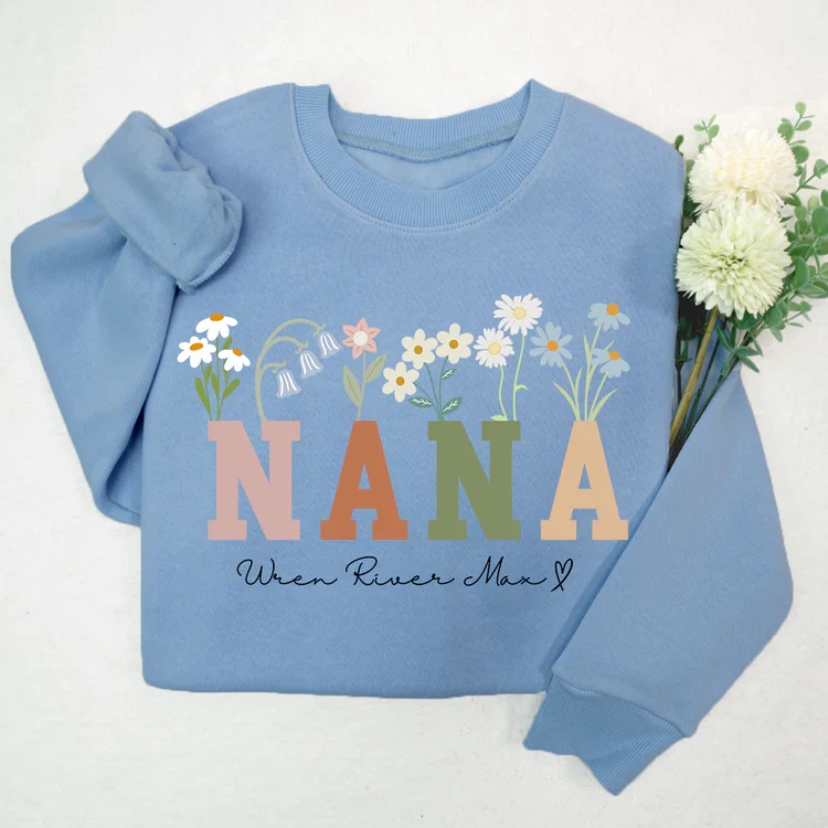 Nana Wildflowers And Kids  - Personalized Sweatshirt With Design On Sleeve - Gift For Grandma, Mom, Wife - NH96 - Image 8