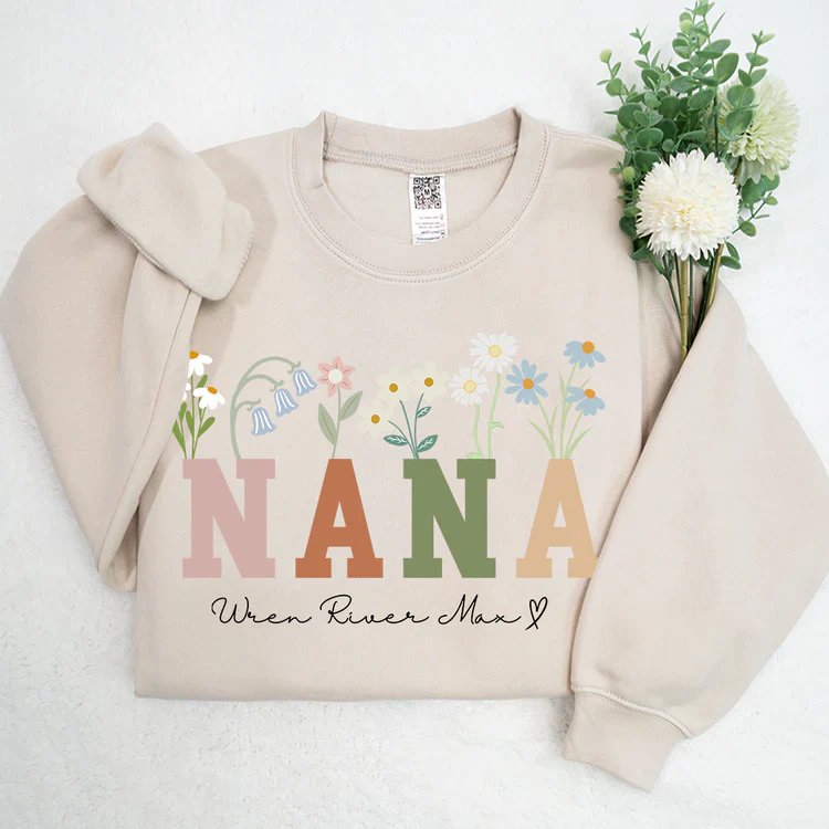 Nana Wildflowers And Kids  - Personalized Sweatshirt With Design On Sleeve - Gift For Grandma, Mom, Wife - NH96 - Image 9