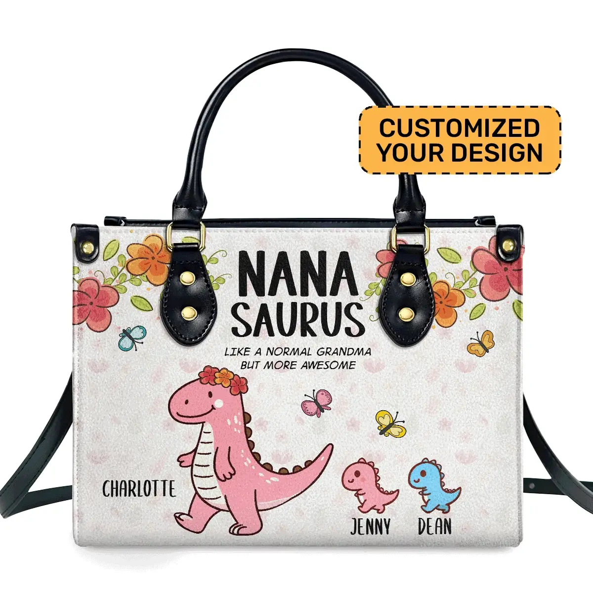 Nanasaurus Like A Normal Grandma But More Awesome - Personalized Leather Bag - Gift For Grandma