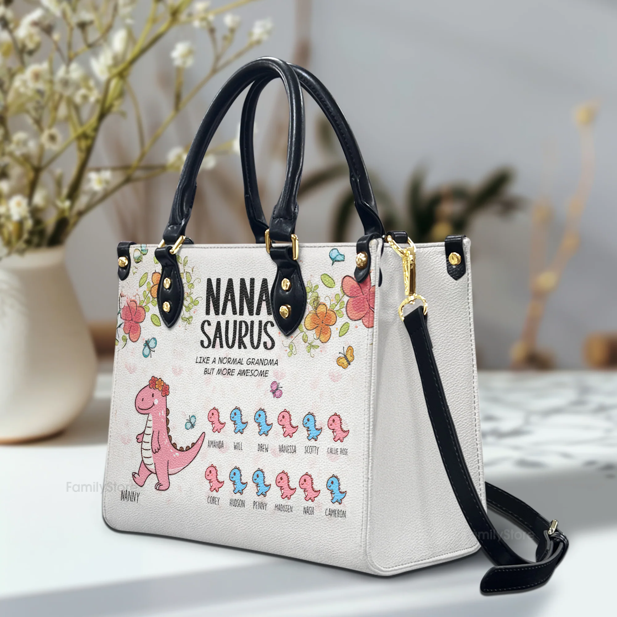 Nanasaurus More Awsome Grandma - Unique Personalized Leather Handbag - Gift For Mom, Grandma - AT4081349 - Image 2