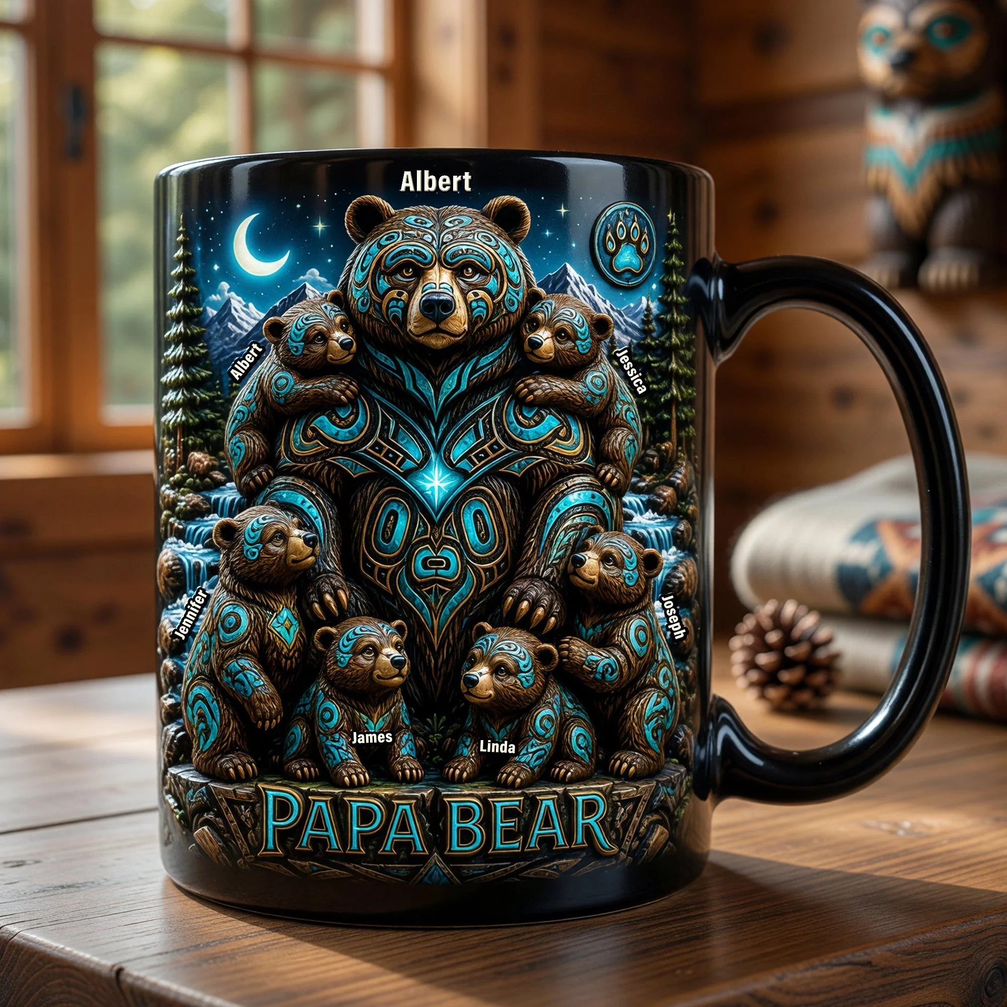 Native Tribal Papa Bear Celtic Pattern - Personalized Mug - Gift For Dad