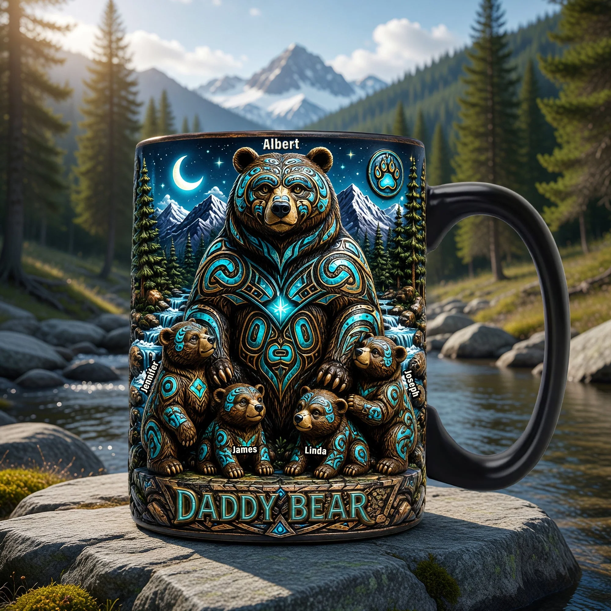 Native Tribal Papa Bear Celtic Pattern - Personalized Mug - Gift For Dad - Image 2