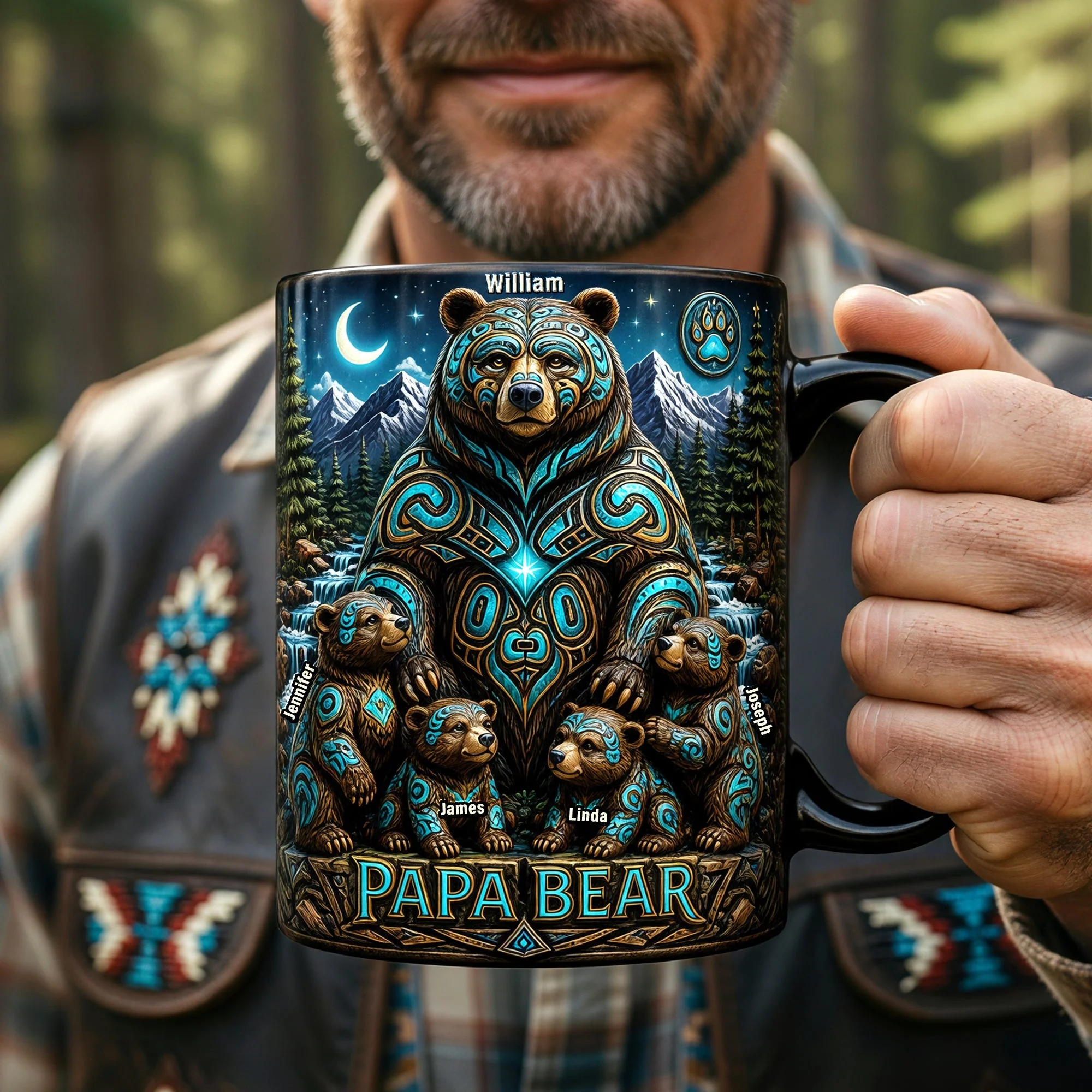 Native Tribal Papa Bear Celtic Pattern - Personalized Mug - Gift For Dad - Image 3