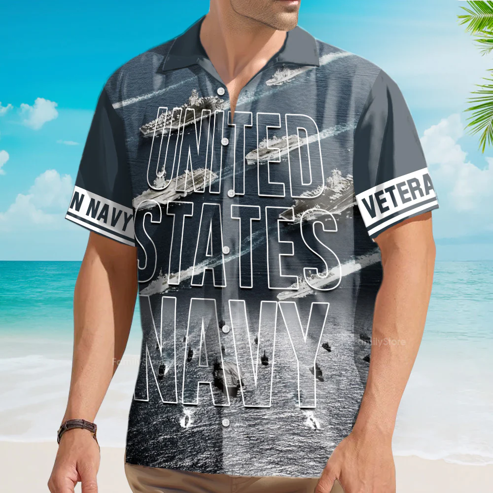 Navy United States Navy Veteran Hawaiian Shirt - Image 3