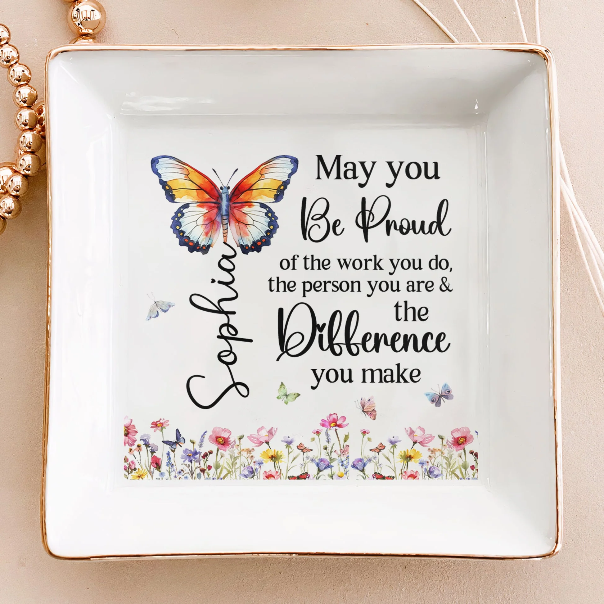 Never Forget The Difference That You Make - Personalized Jewelry Dish - Gift For Mom, Wife, Besties, Friends, Sisters, For Me Gift NA94