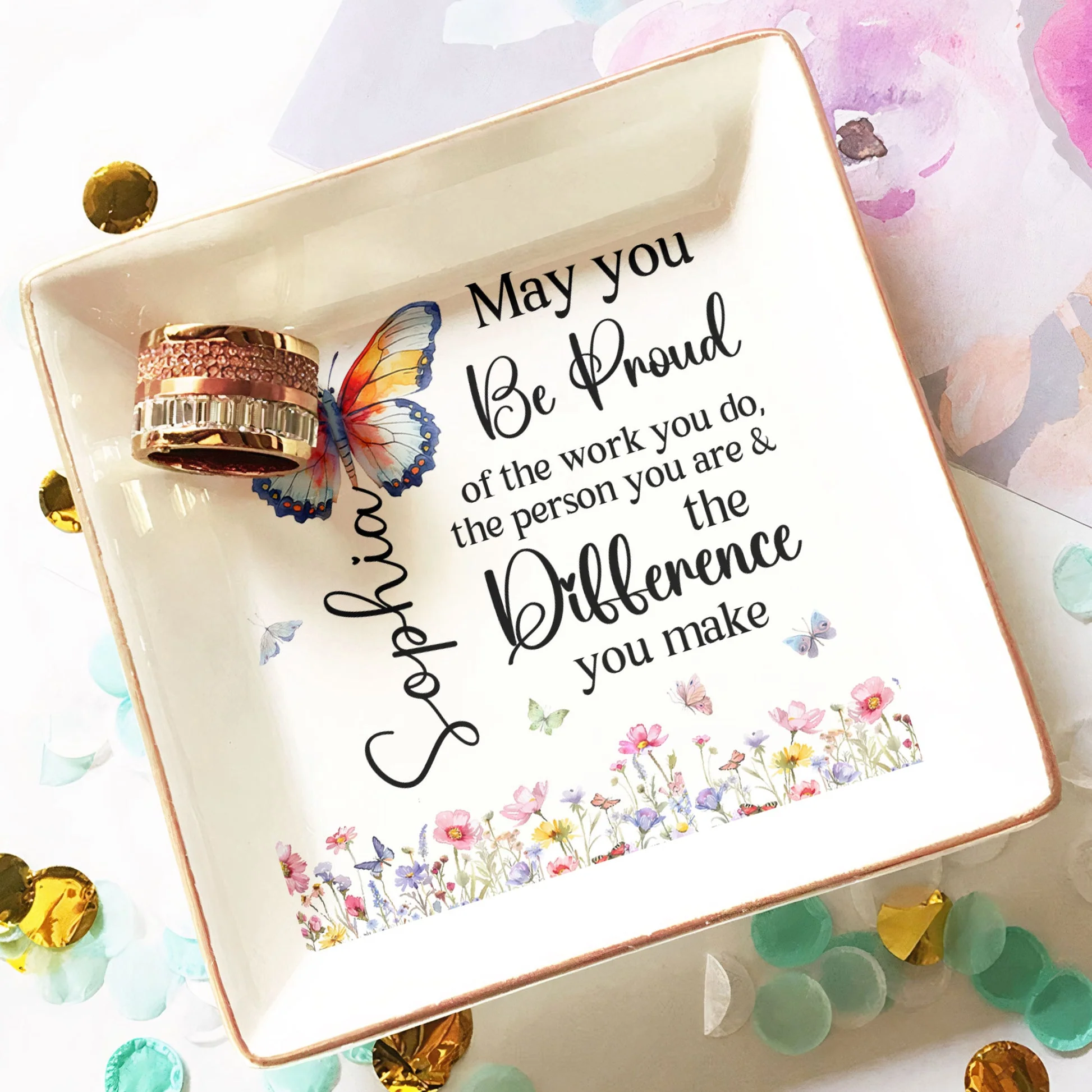 Never Forget The Difference That You Make - Personalized Jewelry Dish - Gift For Mom, Wife, Besties, Friends, Sisters, For Me Gift NA94 - Image 2