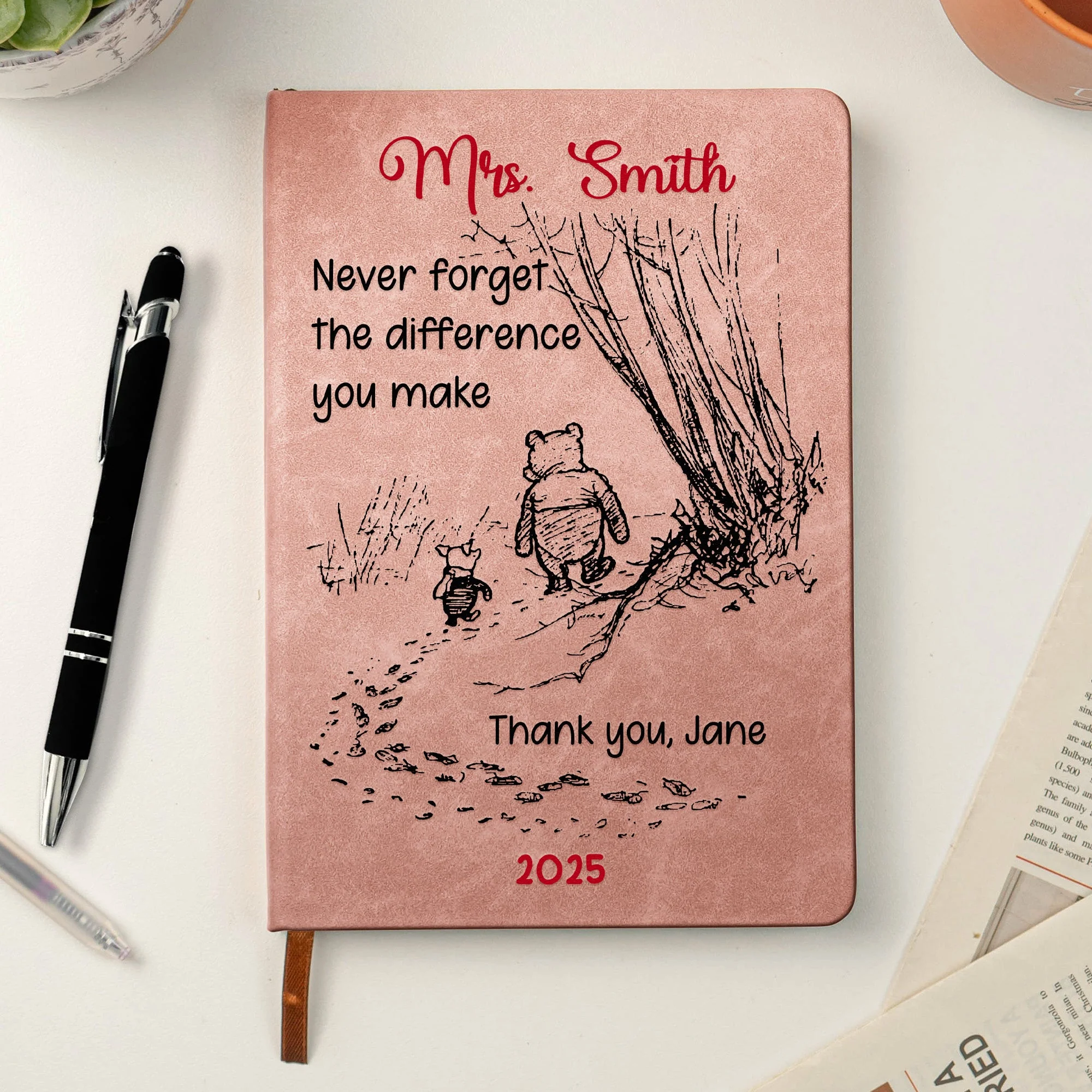 Never Forget The Difference You Make - Personalized Leather Cover Notebook - Thank You Gifts For Teacher