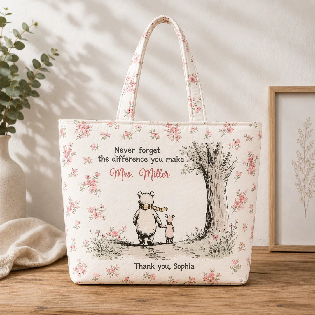 Never Forget The Difference You Make Thank You Teacher Flower - Personalized Quilted Tote Bag - Gift For Teacher - Image 3