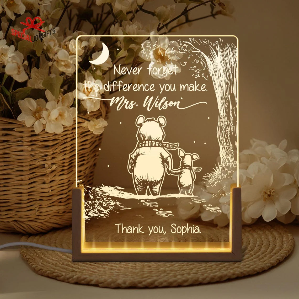 Never Forget The Difference You Make Thank You Teacher - Personalized 3D Led Light - Gift For Teacher