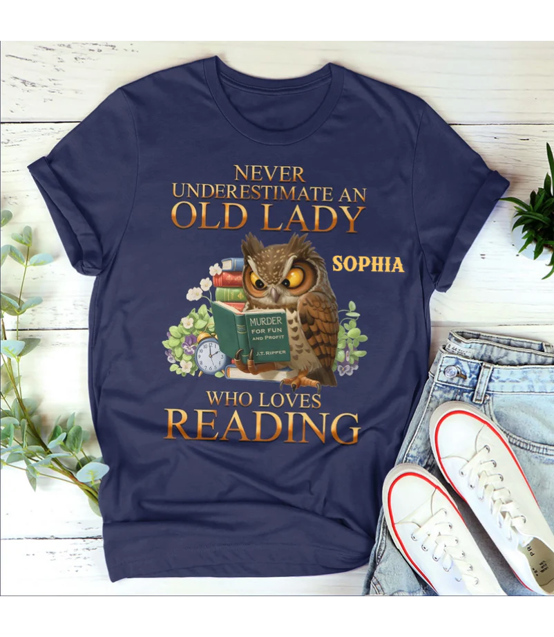 Never Underestimate An Old Lady Who Loves Reading V2 - Personalized T-shirt - Gift For Book Lover, Reader HH01 - Image 2