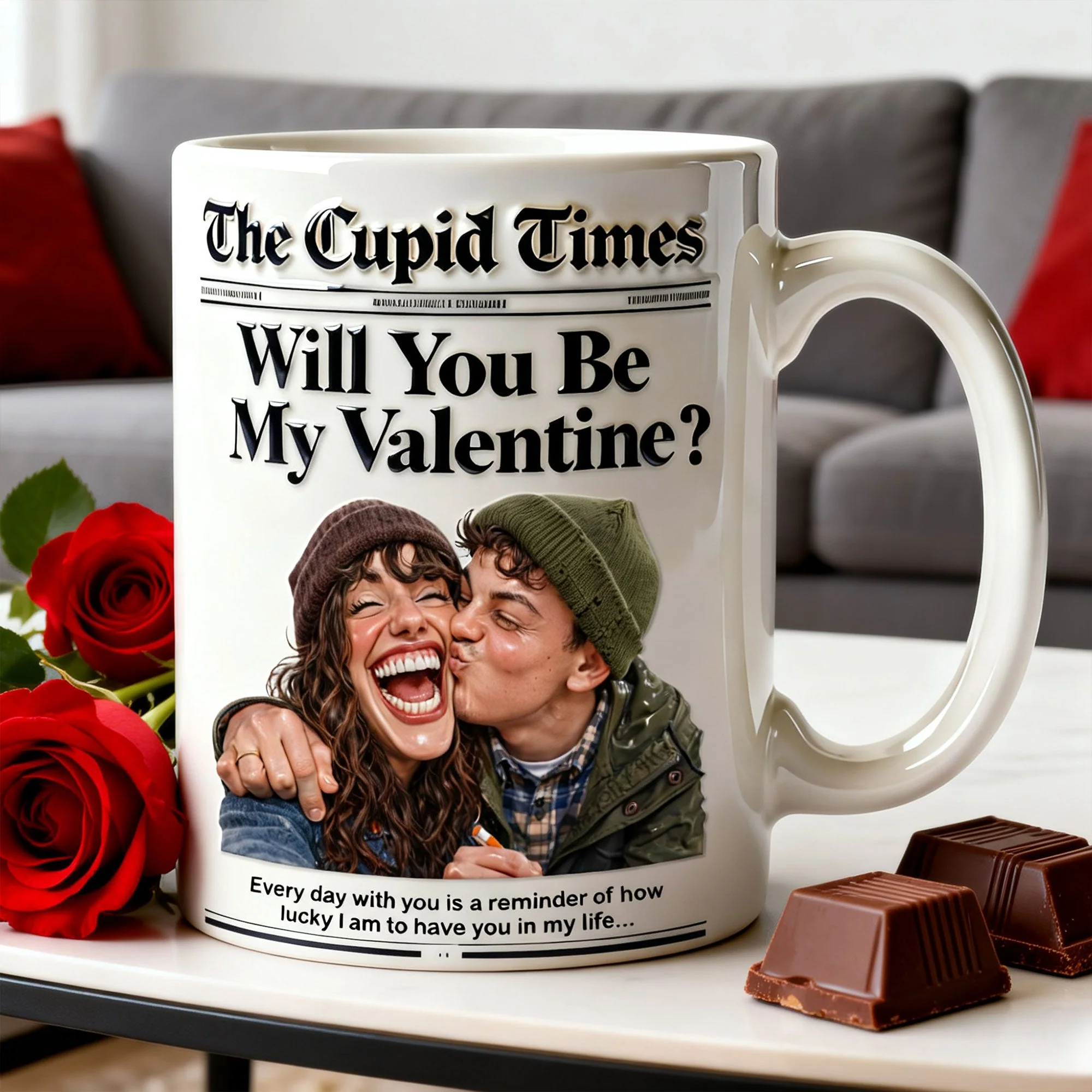 Newspaper Couple Will You Be My Valentine - Personalzied Ceramic Mug - Gift For Couples NL122 - Image 2