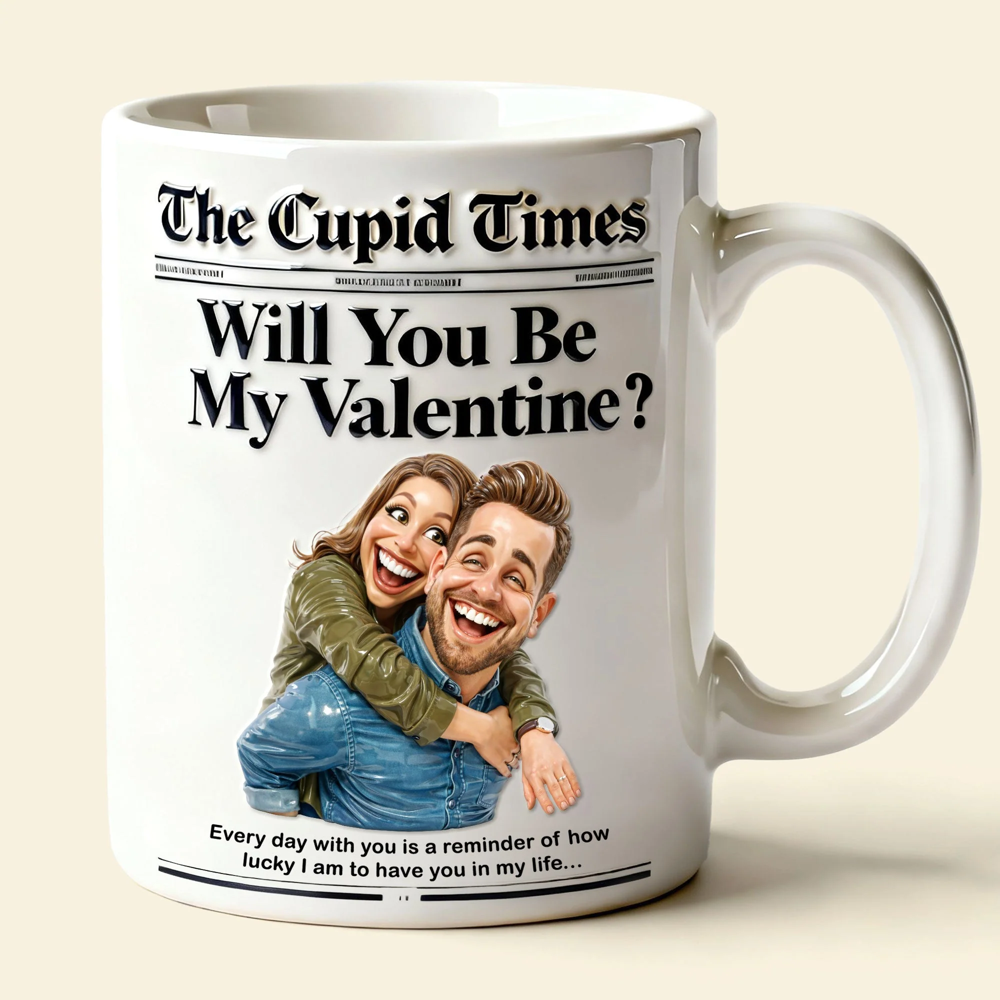 Newspaper Couple Will You Be My Valentine - Personalzied Ceramic Mug - Gift For Couples NL122 - Image 3