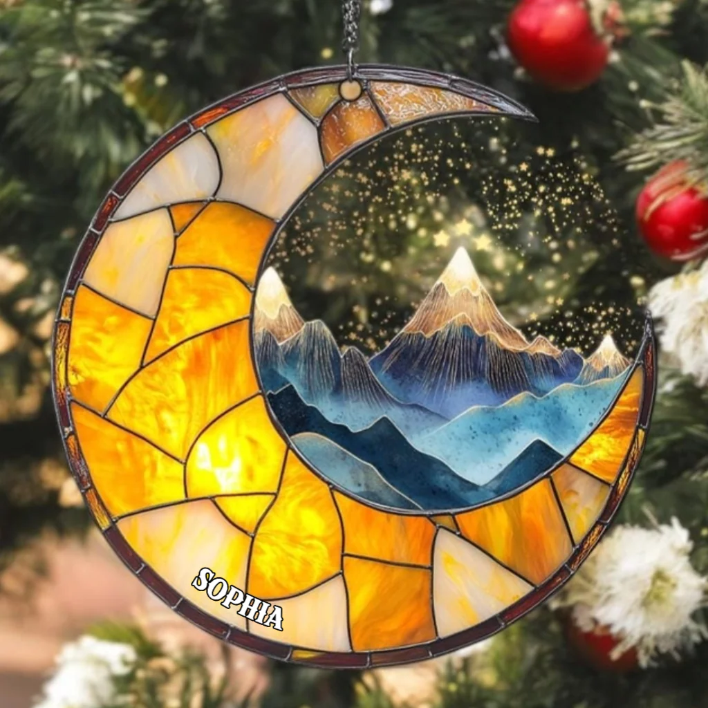 Night Court Moon and Mountain - Personalized Window Hanging Suncatcher Ornament - Christmas Gift For Book Lovers, Readers HH01