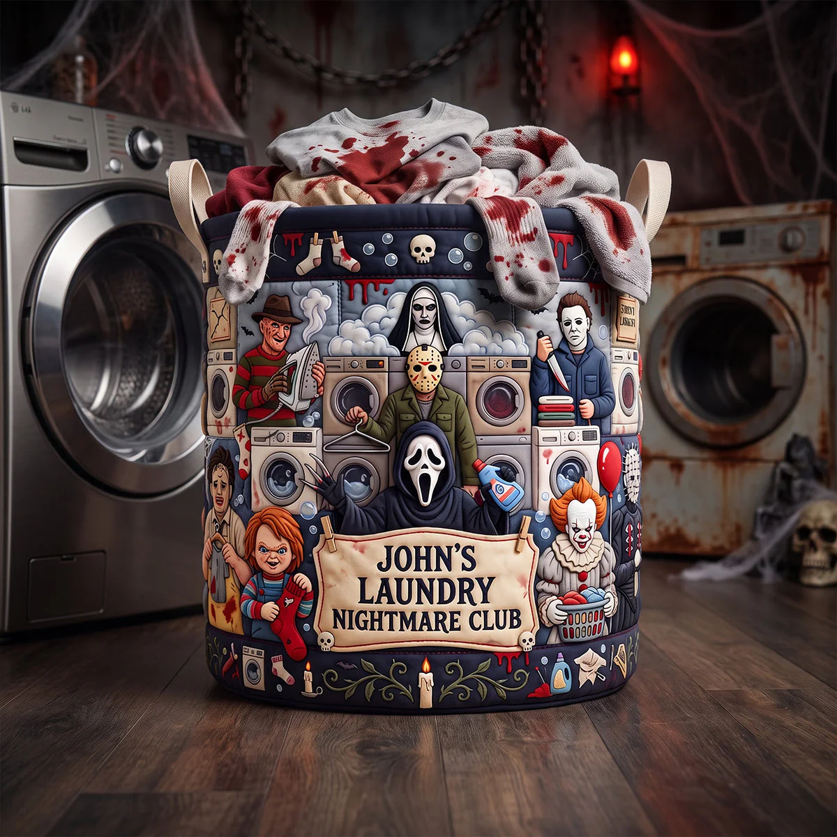 Nightmare Club - Personalized Quilted Laundry Basket - Gift For Horror Lovers, Laundry