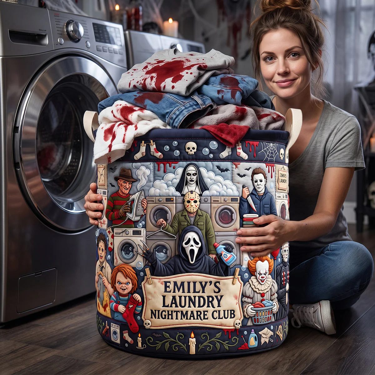 Nightmare Club - Personalized Quilted Laundry Basket - Gift For Horror Lovers, Laundry - Image 3