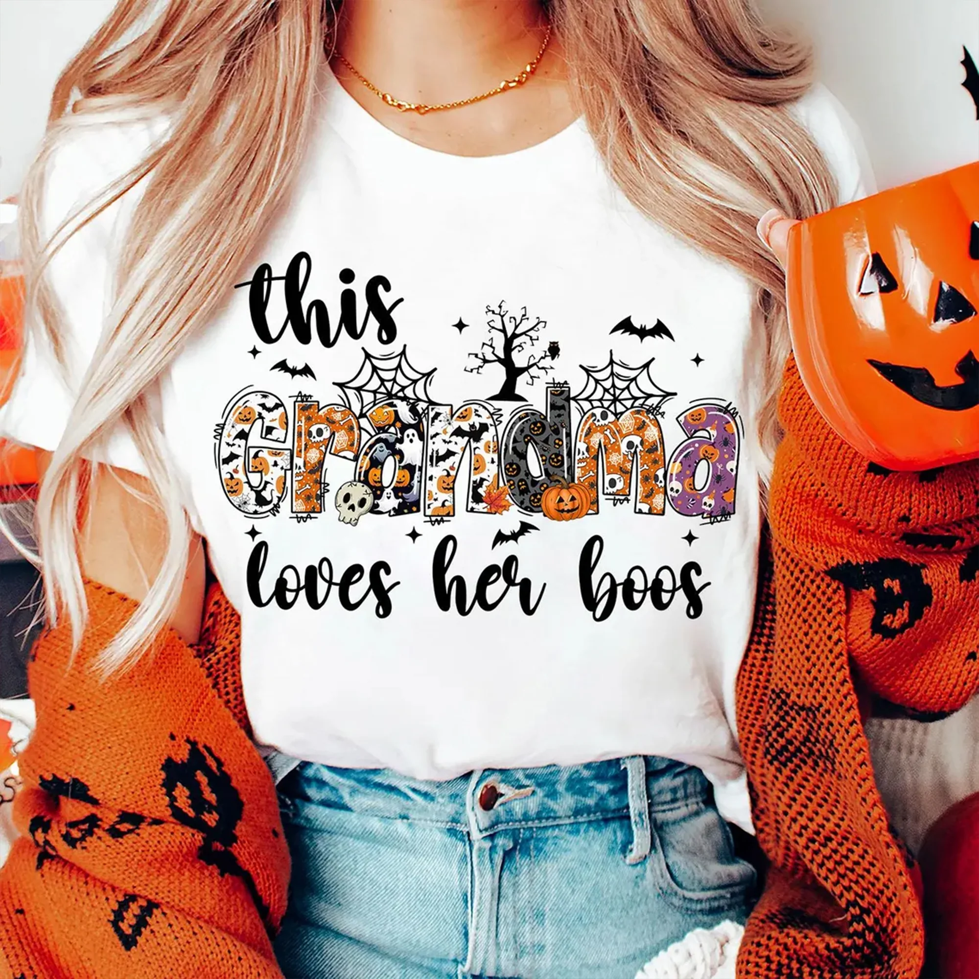 Nightmare Mama, Nana This Mama Loves Her Boos - Personalized Sweatshirt Nickname Grandma, Mom And Kids Names Halloween PT - Image 2