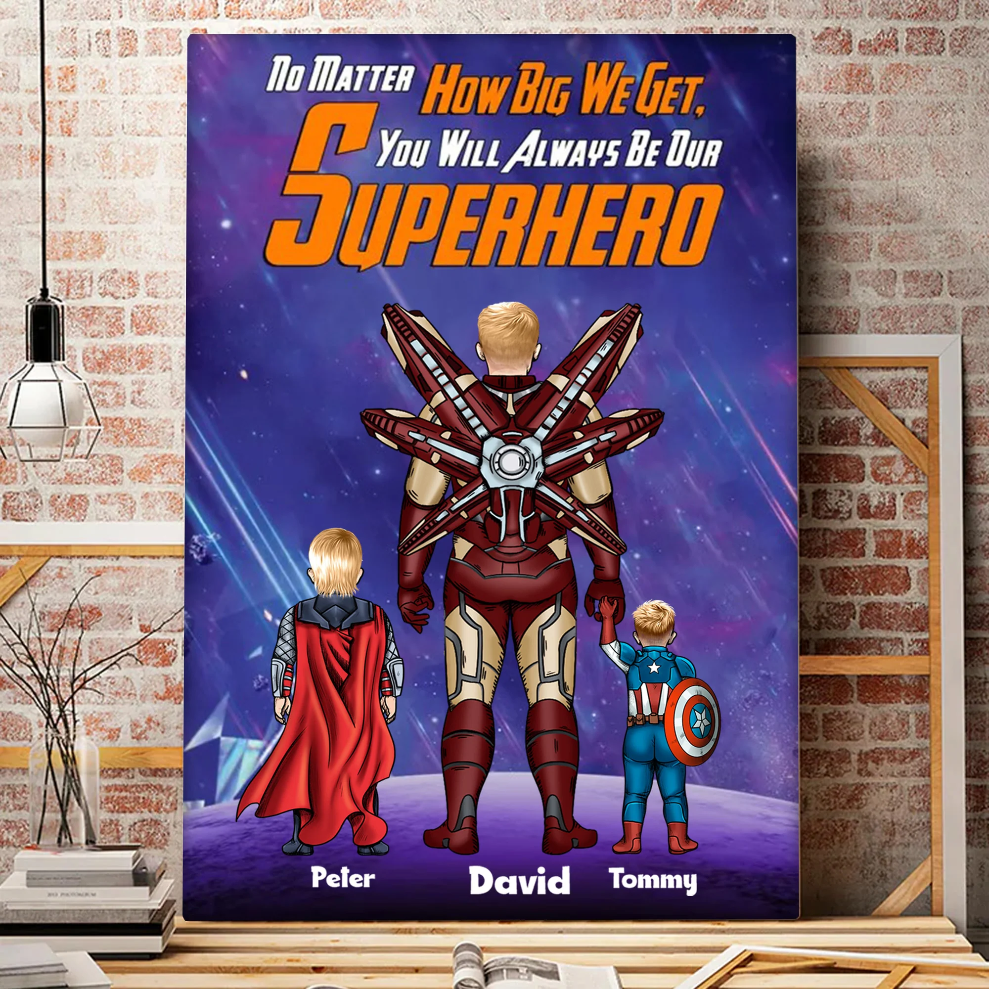 No Matter How Big We Get You Always Be Our Superhero - Gift For Dad, Husband, Father's Day - Personalized Canvas Poster - Image 2