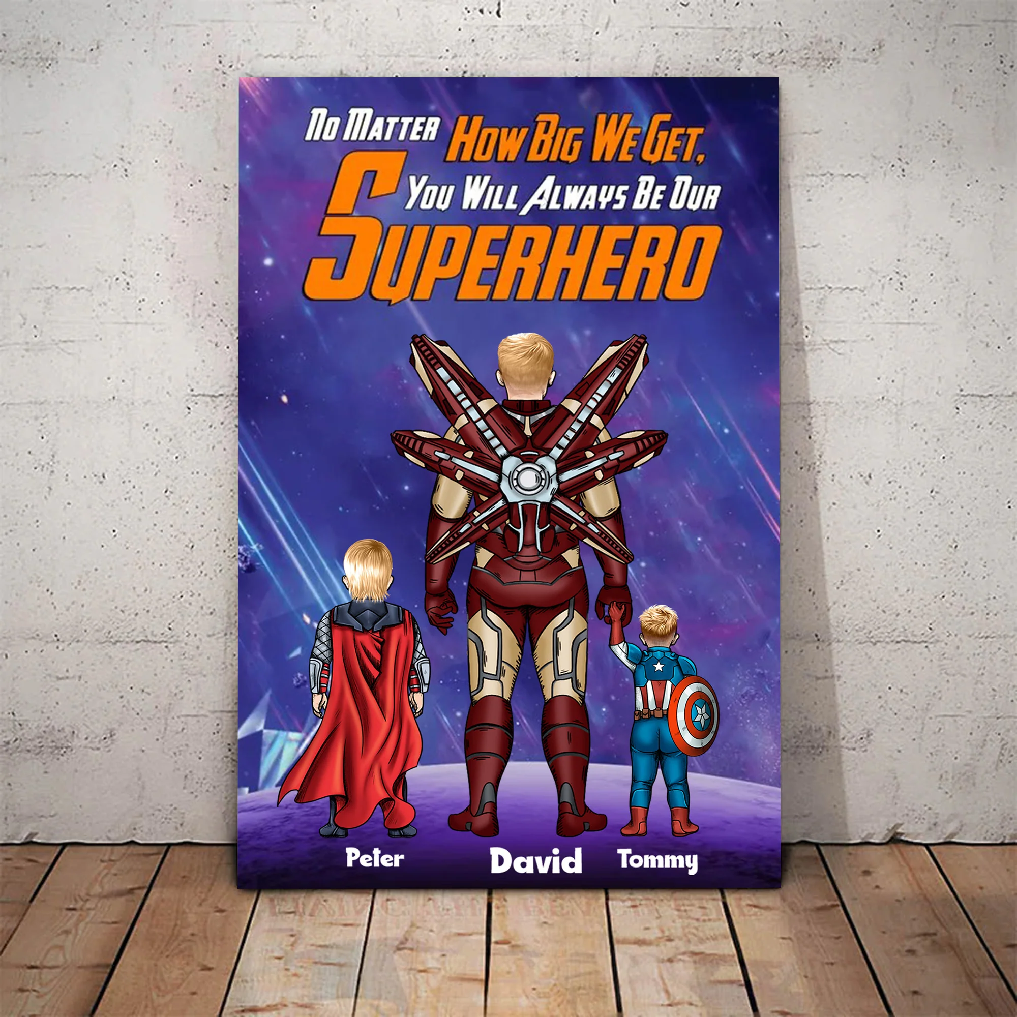 No Matter How Big We Get You Always Be Our Superhero - Gift For Dad, Husband, Father's Day - Personalized Canvas Poster - Image 3
