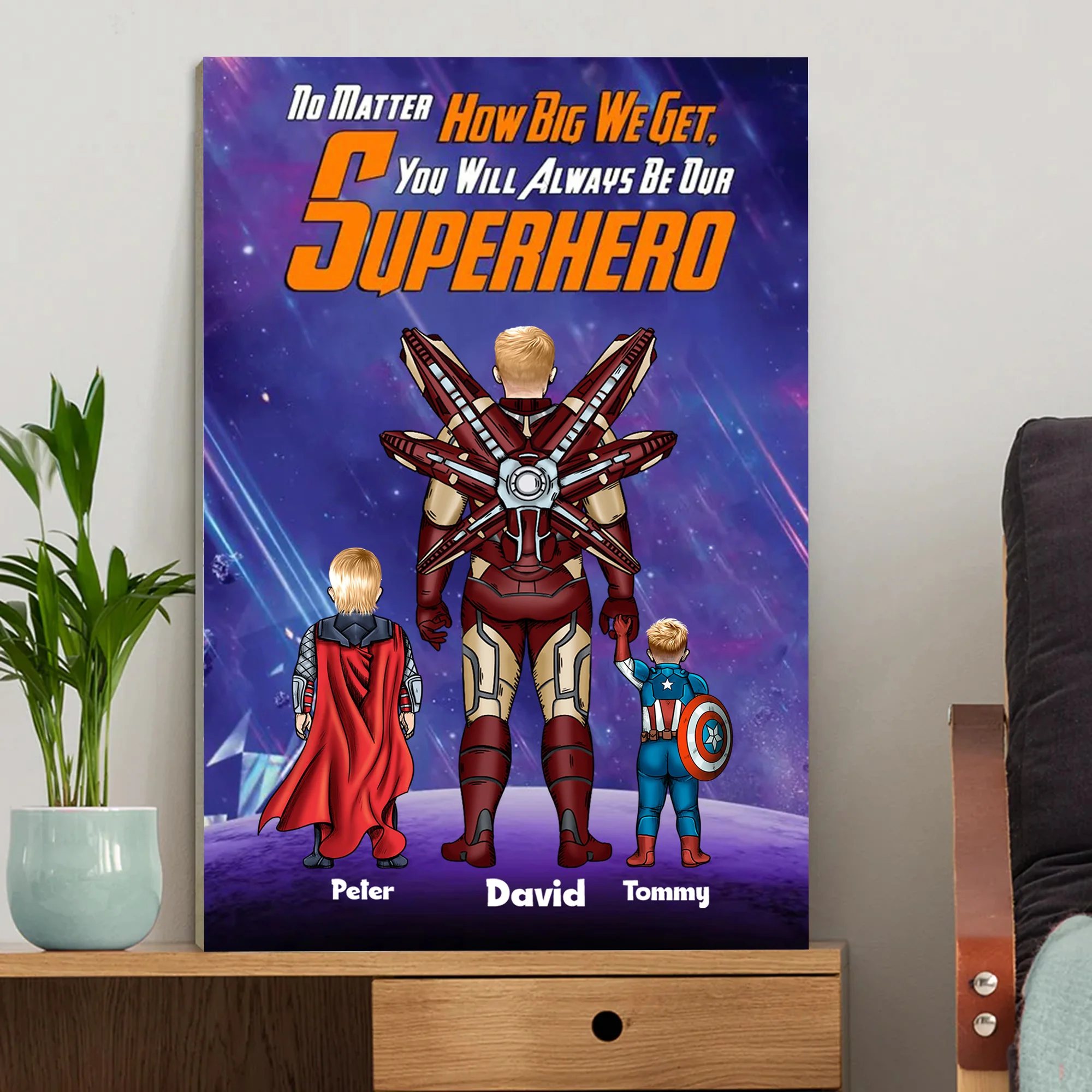 No Matter How Big We Get You Always Be Our Superhero - Gift For Dad, Husband, Father's Day - Personalized Canvas Poster - Image 4
