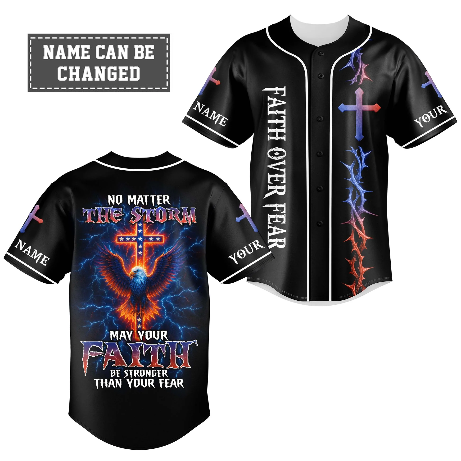 No Matter The Storm May Your Faith Be Stronger Than Your Fear Custom Name Baseball Jersey - Christant Gift For Him