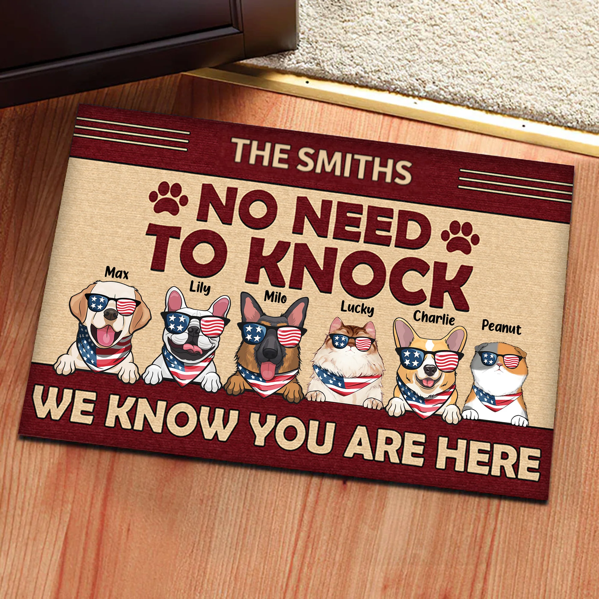 No Need To Knock We Know You Are Here Red Version - Gift For Pet Lovers - Personalized Door Mat - Image 4