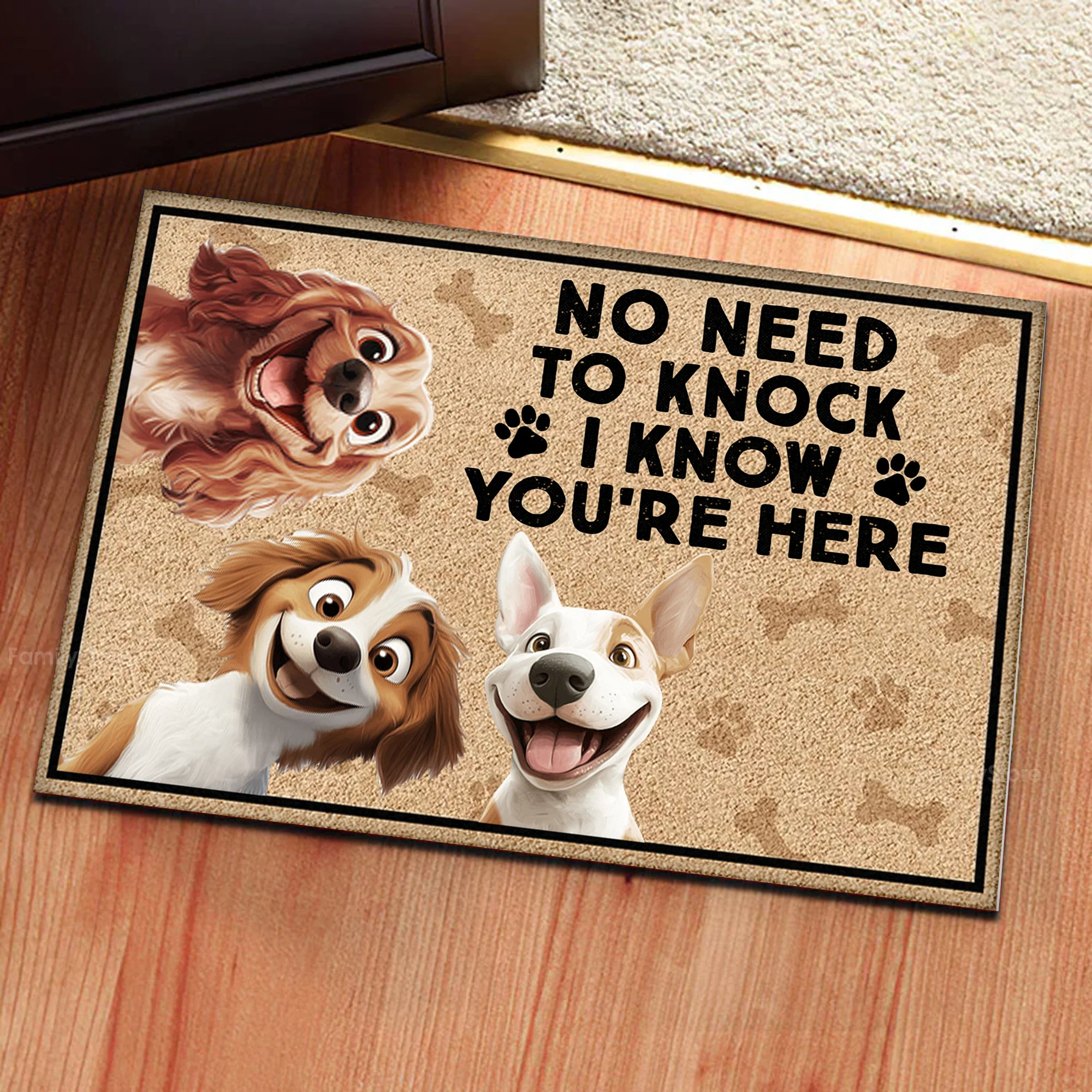 No Need To Knock We Know You're Here Caroon Dog - Personalized Doormat - Gift for Pet Owners, Pet Lovers, Dog Mom, Dog Dad | CLP15 NH96