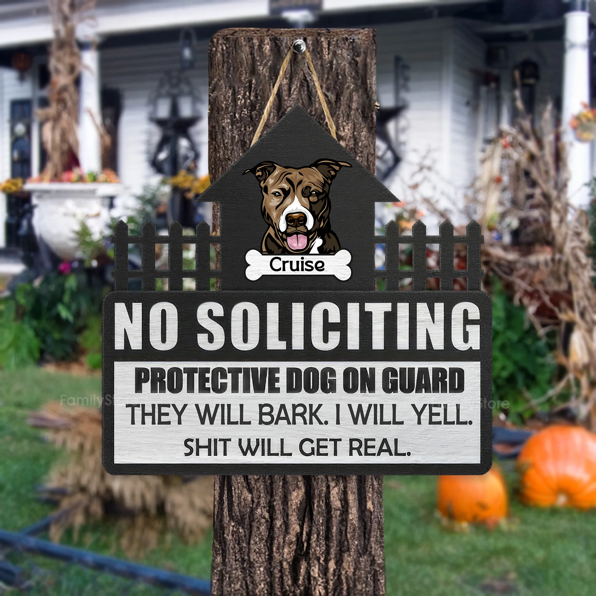 No Soliciting Protective Dogs On Guard - Personalized Custom Shaped Wood Sign - Gift For Dog Lovers | CLP13 NA94