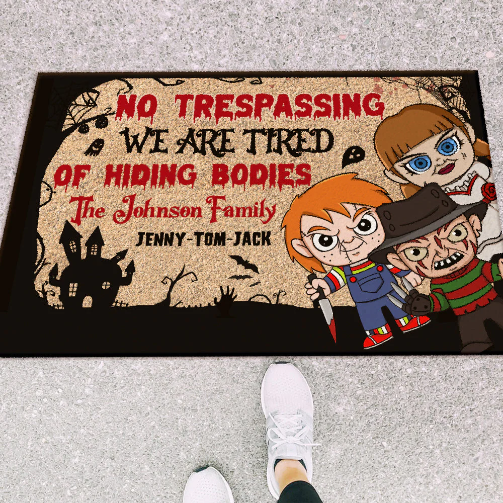 No Trespassing We're Tired Of Hiding Bodies - Personalized Doormat - Horror Halloween Gift For Family, Kids | CL61 HH01 - Image 2