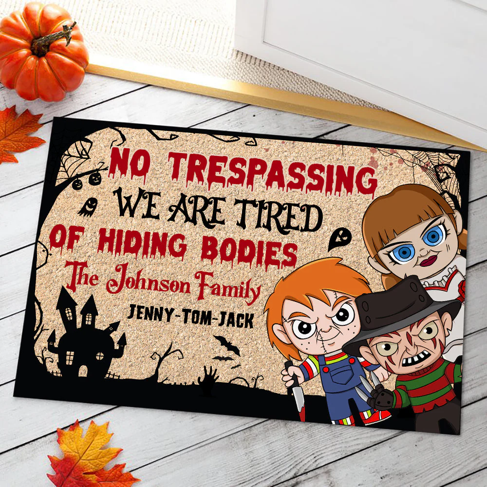 No Trespassing We're Tired Of Hiding Bodies - Personalized Doormat - Horror Halloween Gift For Family, Kids | CL61 HH01 - Image 4