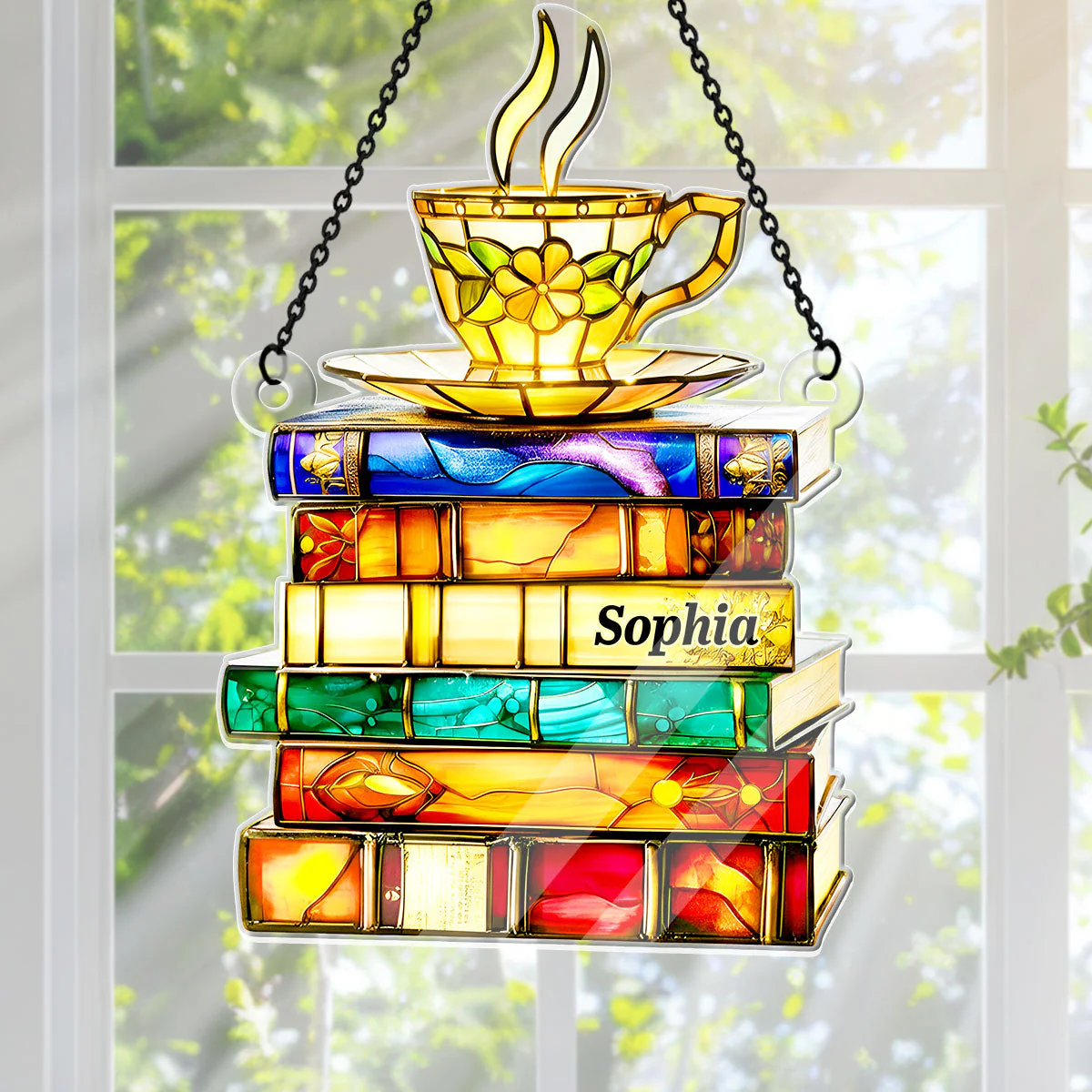 Nostalgic Books And Tea - Personalized Acrylic Suncatcher - Gift For Book Lovers HH01