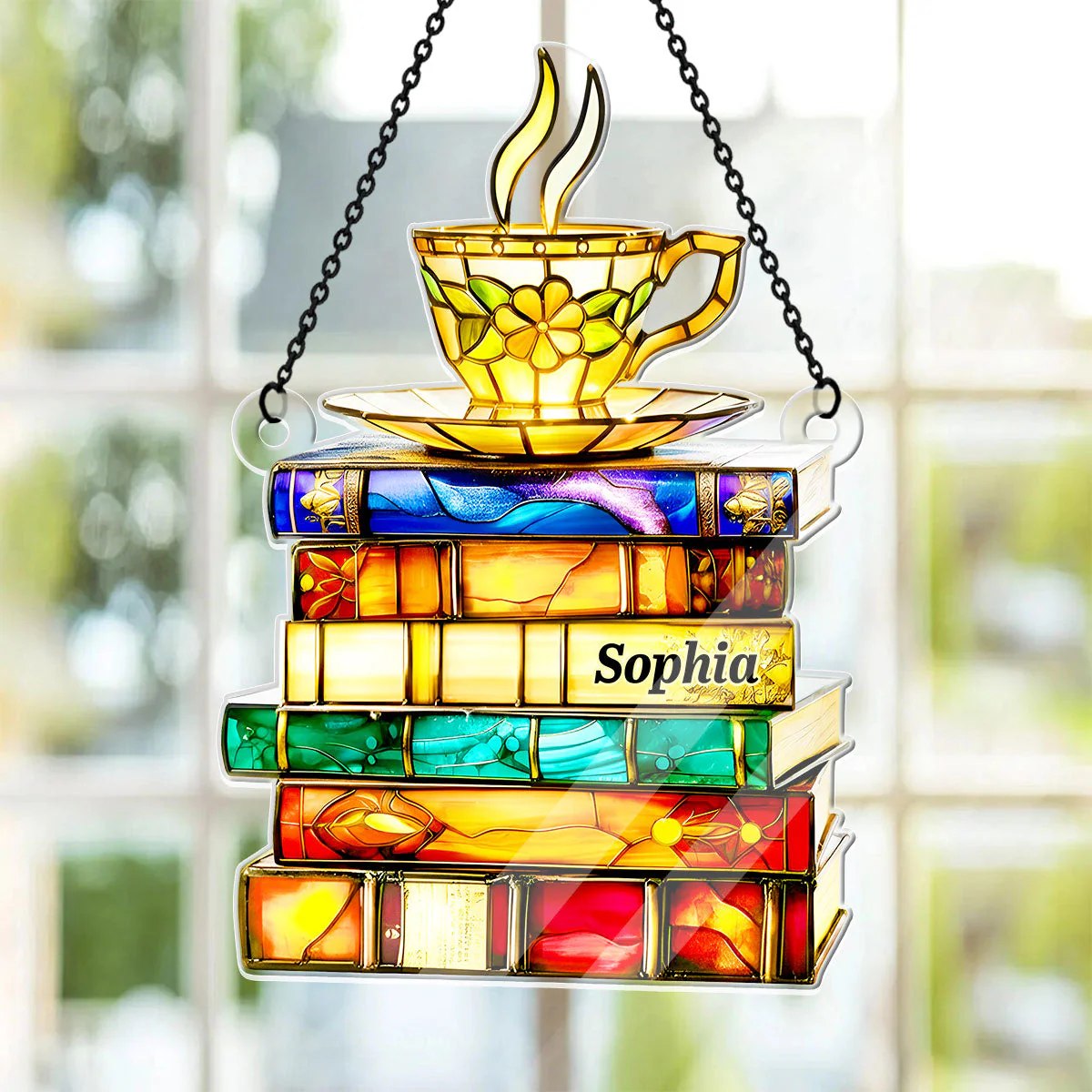 Nostalgic Books And Tea - Personalized Acrylic Suncatcher - Gift For Book Lovers HH01 - Image 2