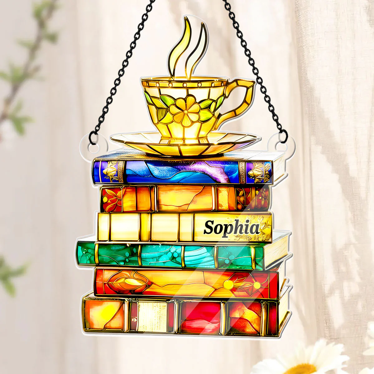 Nostalgic Books And Tea - Personalized Acrylic Suncatcher - Gift For Book Lovers HH01 - Image 3