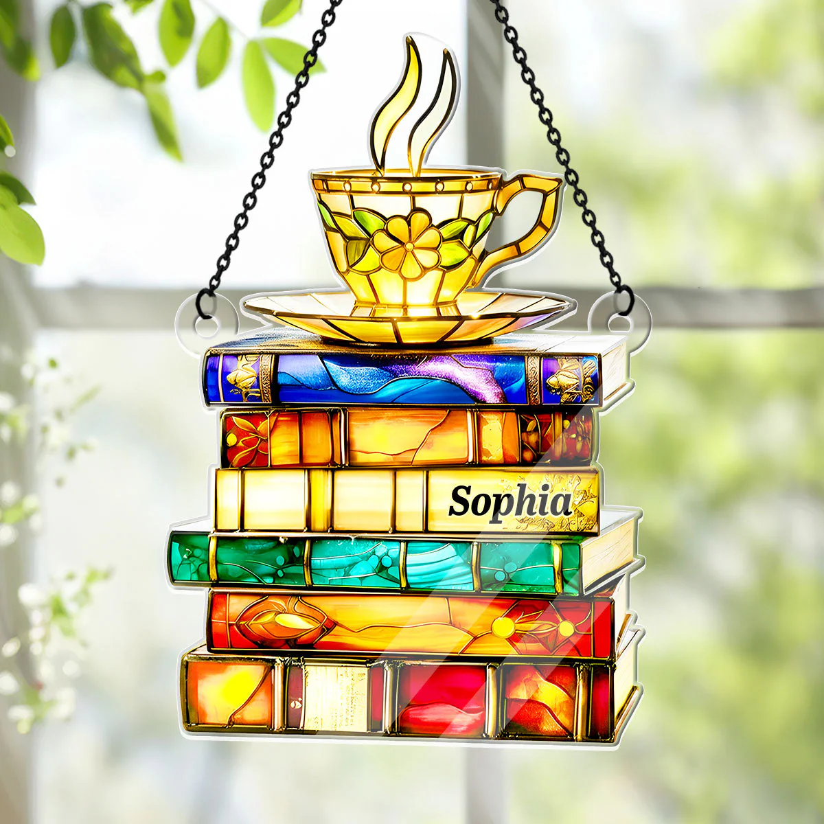 Nostalgic Books And Tea - Personalized Acrylic Suncatcher - Gift For Book Lovers HH01 - Image 4