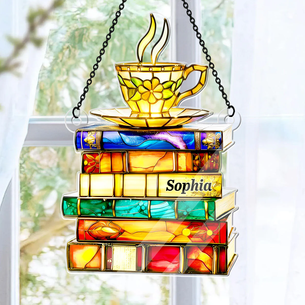 Nostalgic Books And Tea - Personalized Acrylic Suncatcher - Gift For Books Lovers - Image 8