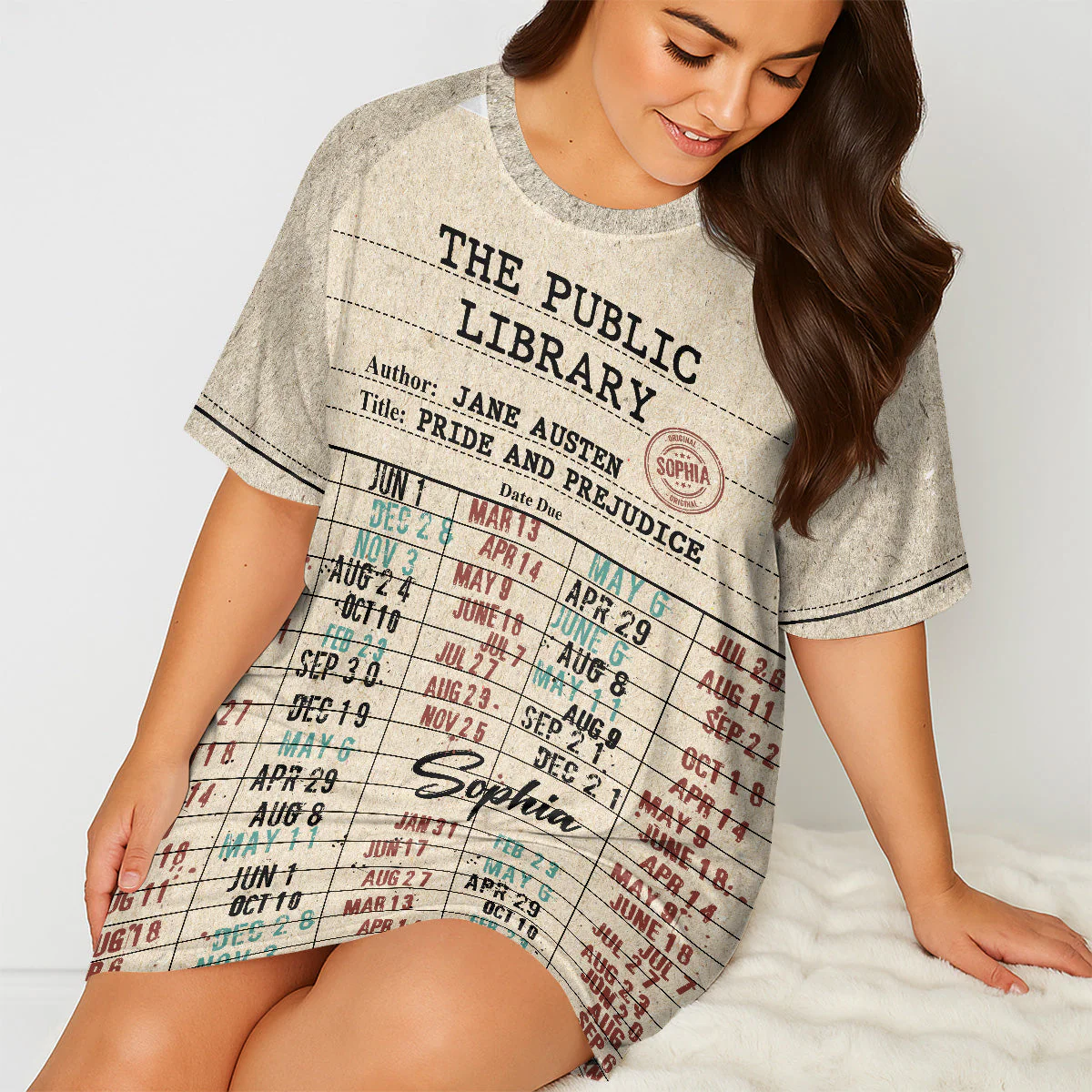 Nostalgic Library Card Due Date Stamp - Personalized Sleep Tee - Image 3