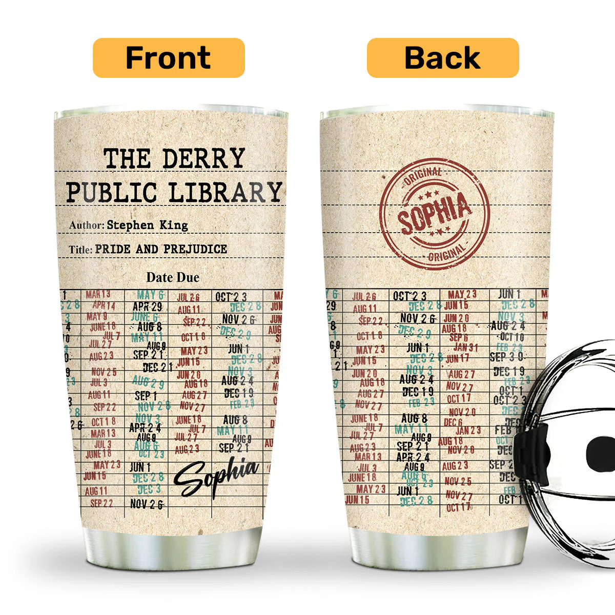 Nostalgic Library Due Date Card - Personalized Stainless Steel Tumbler - Gift For Reader, Book Lover |HH01 - Image 2