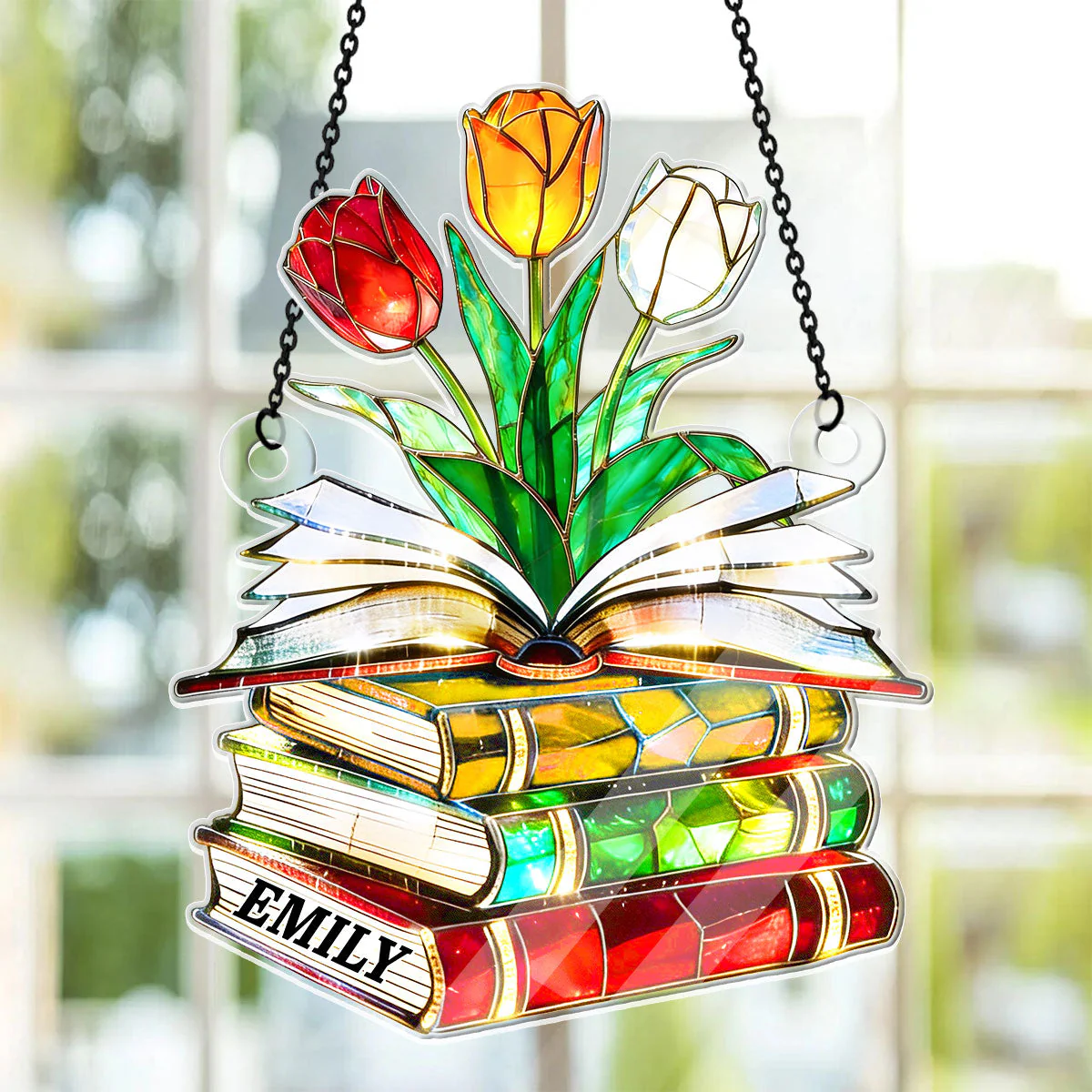 Nostalgic Tulips Book Lover - Personalized Acrylic Suncatcher - Gift For Her, Book Lovers HH01 - Image 2