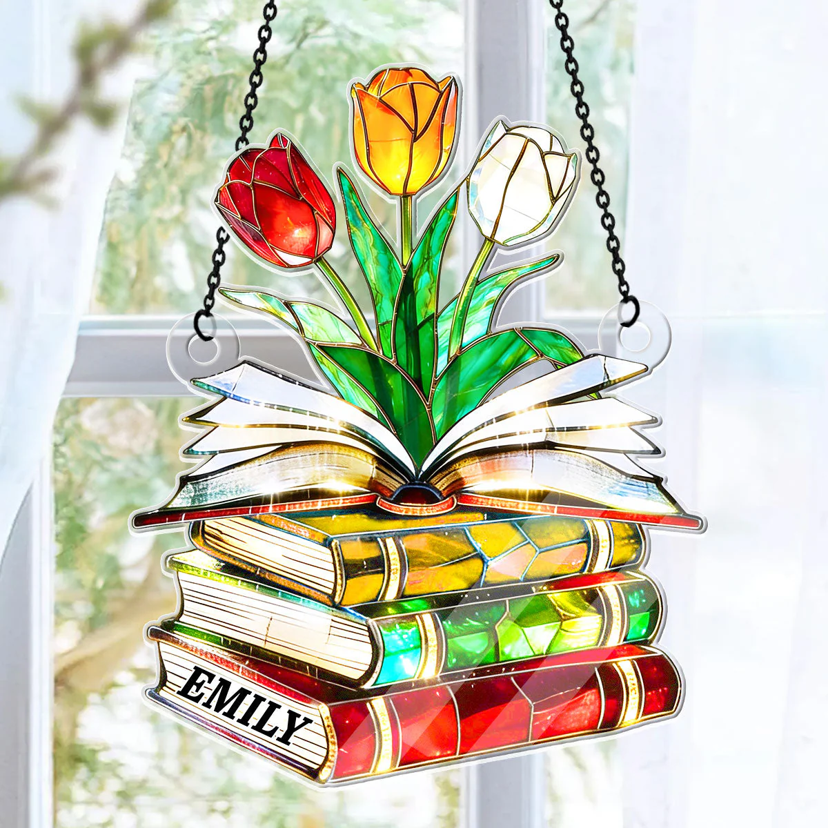 Nostalgic Tulips Book Lover - Personalized Acrylic Suncatcher - Gift For Her, Book Lovers HH01 - Image 3