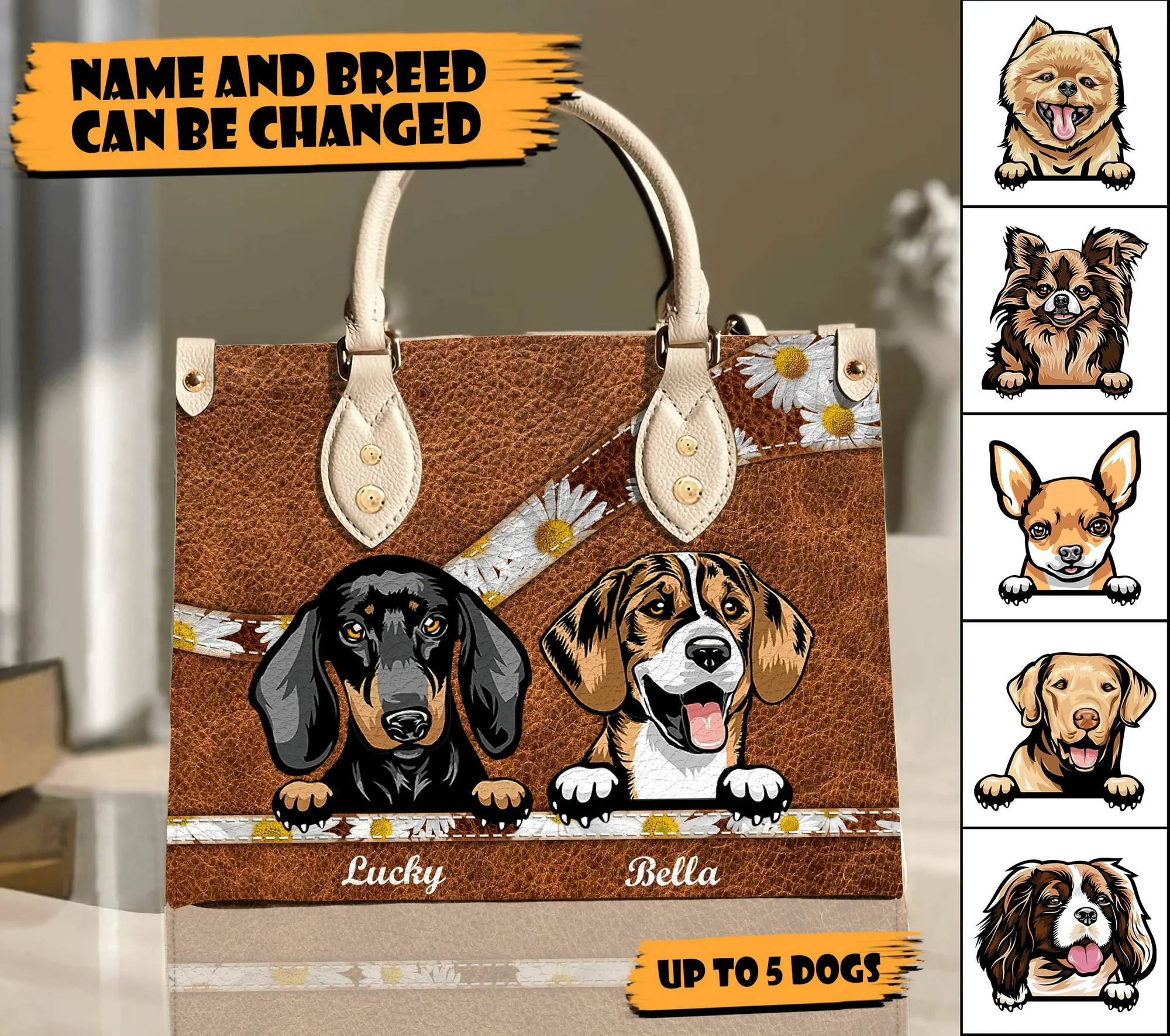 Not All Angels Have Wings, Some Have Fur Daisy Flower - Personalized Leather Handbag - Gift for Dog Lovers, Dog Mom | CLP13 NH96