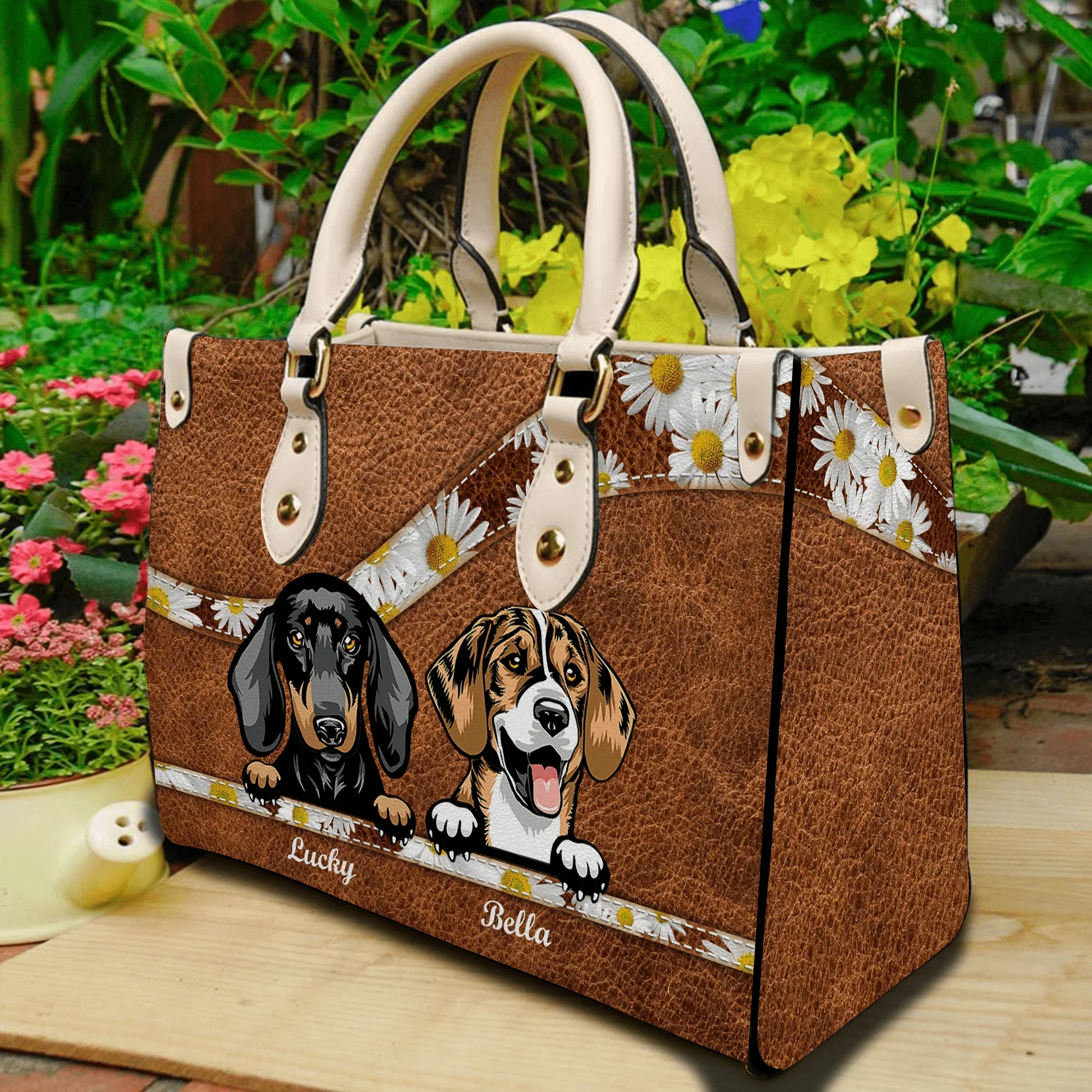 Not All Angels Have Wings, Some Have Fur Daisy Flower - Personalized Leather Handbag - Gift for Dog Lovers, Dog Mom | CLP13 NH96 - Image 2