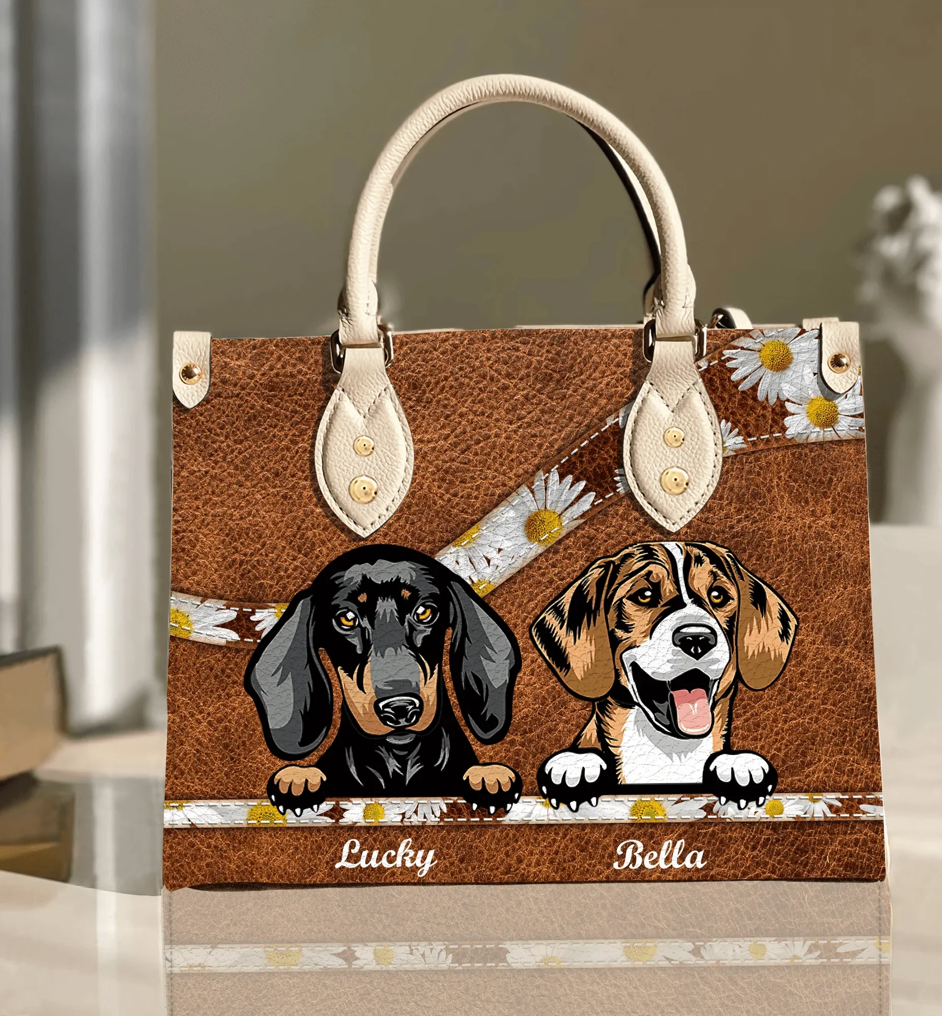 Not All Angels Have Wings, Some Have Fur Daisy Flower - Personalized Leather Handbag - Gift for Dog Lovers, Dog Mom | CLP13 NH96 - Image 3