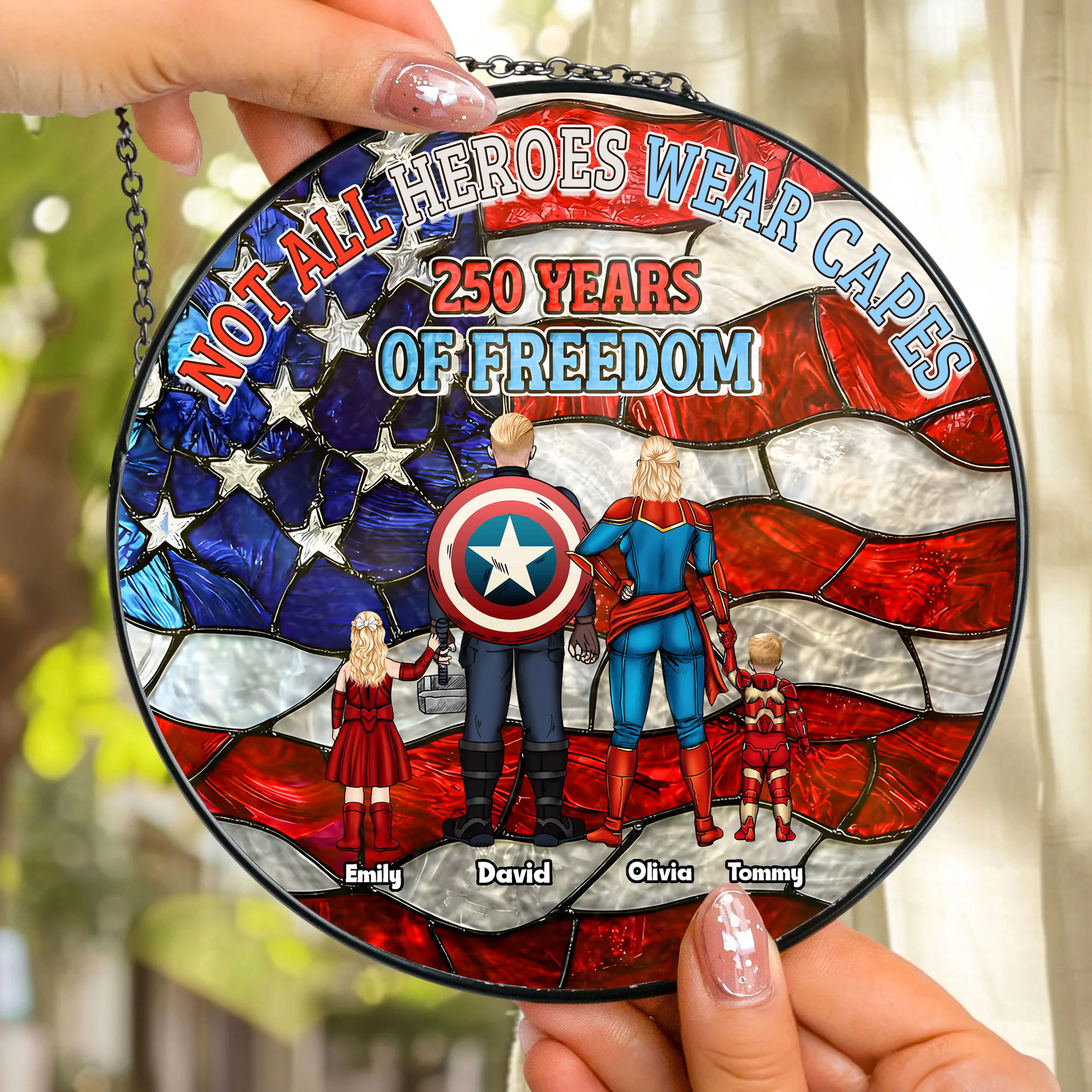 Not All Heroes Wear Capes - Personalized Stained Glass Window Hanging Suncatcher - Patriotic Gift For Family - Image 2